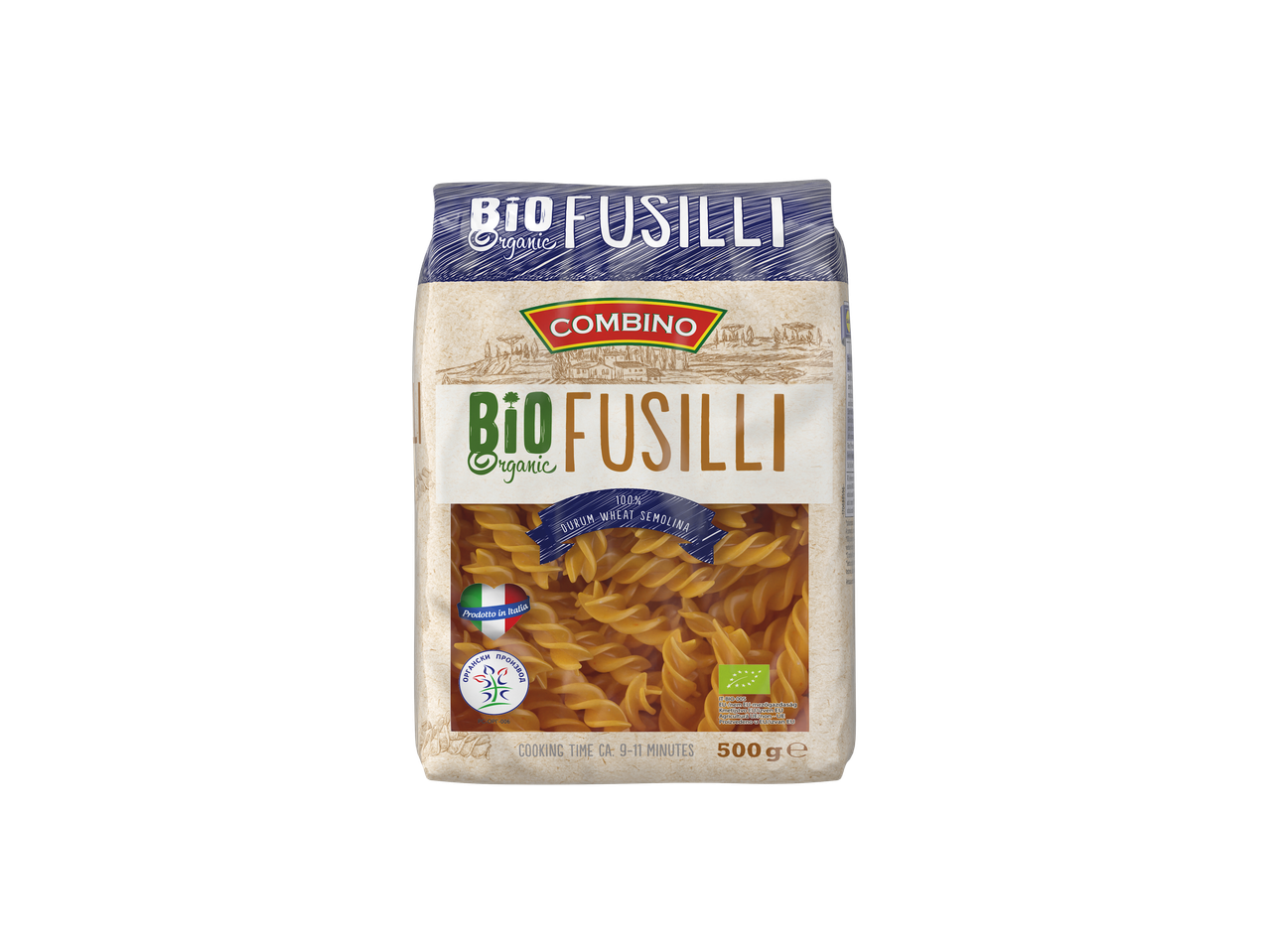 Combino Bio Fusilli: olasz bio teljes kiőrlésű tészta.