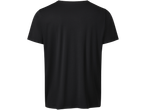 Tricou negru cu mâneci scurte, vedere din spate.