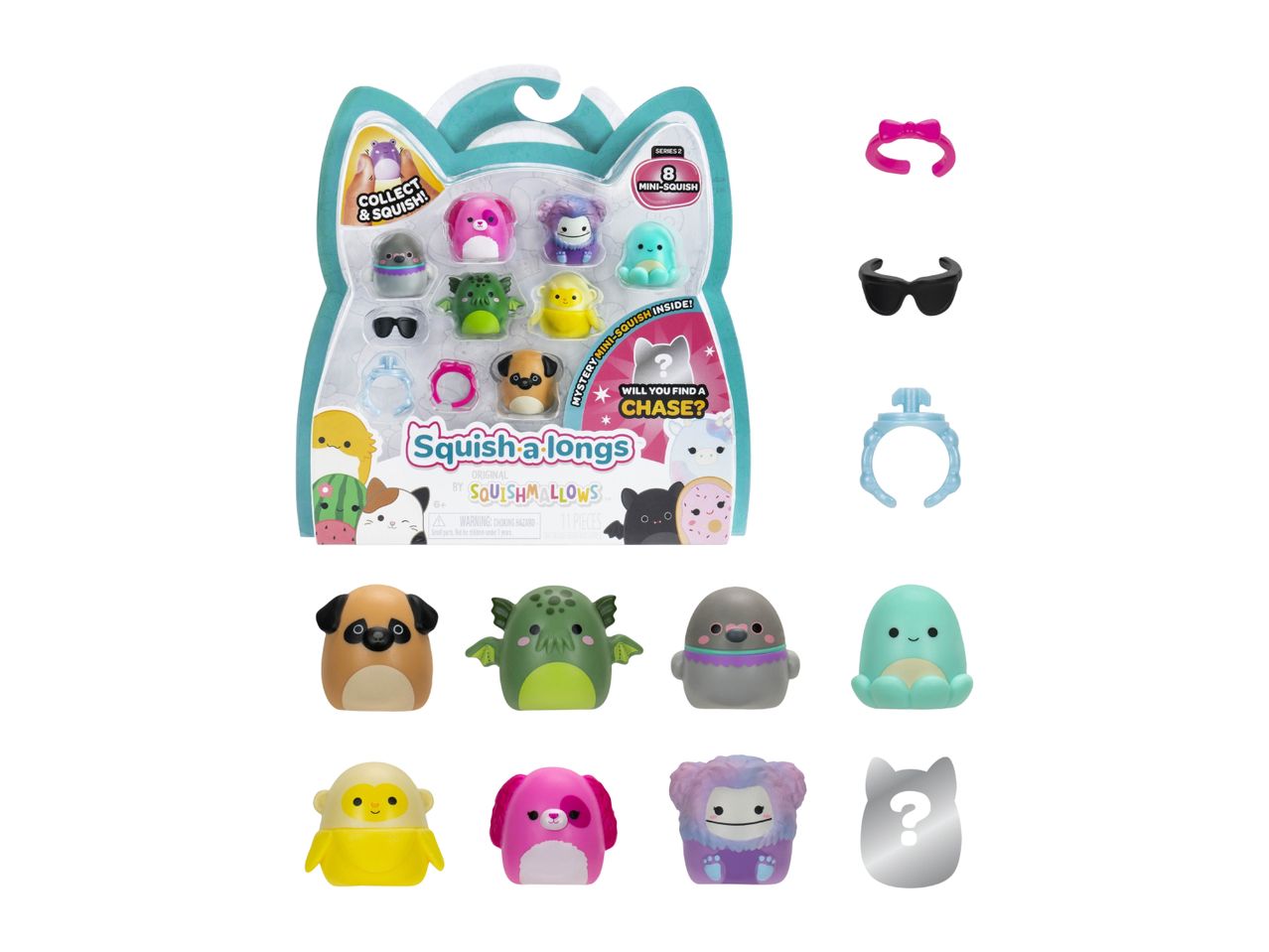 Squish-a-longs mini-squish toy set with 8 collectible figures and accessories.