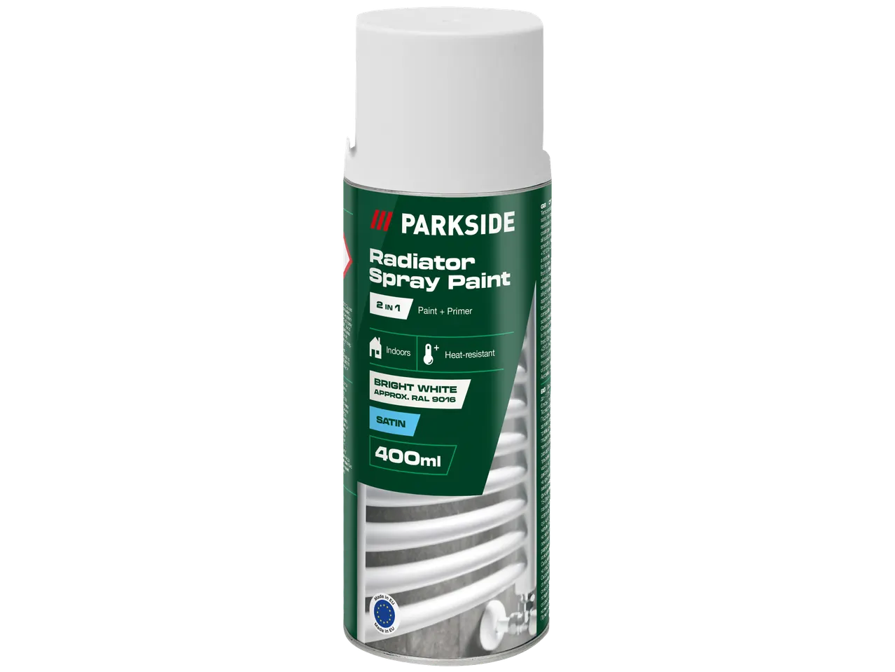 Parkside sprej boja za radijatore, 400ml, svetlo bela saten, 2u1 boja i prajmer.