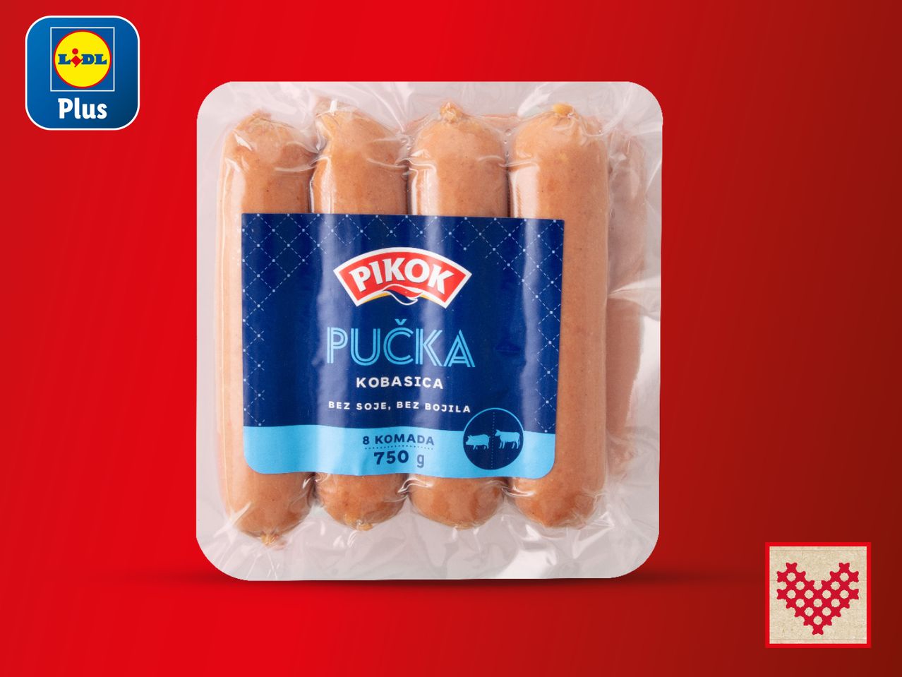 Pakiranje PIKOK Pučka kobasica (750g) od Lidla Plus.