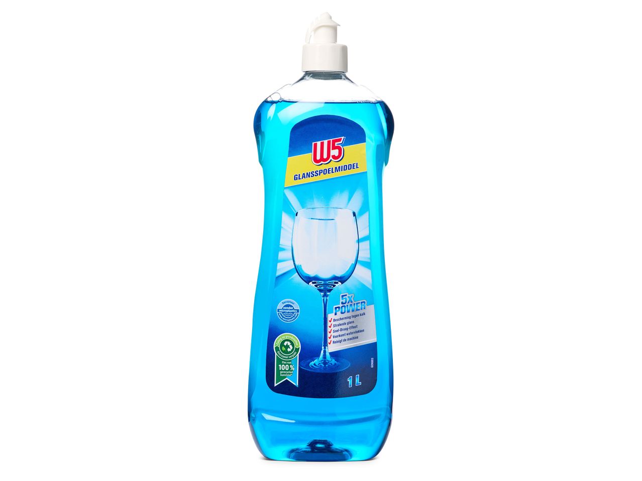 W5 glansspoelmiddel: 1-liter blauwe fles.