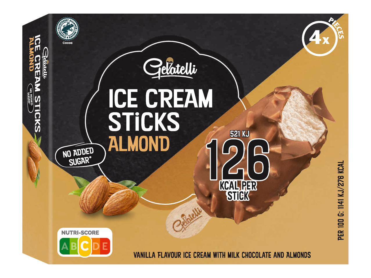 Gelatelli mandulás fagylaltpálcikák tejcsokoládéval.