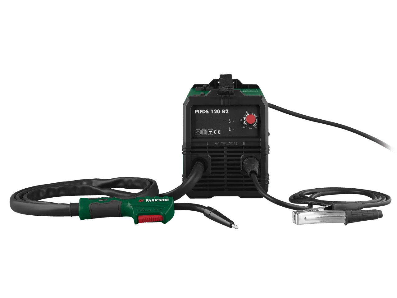 Máquina de solda Parkside PIFDS 120 B2 com acessórios.