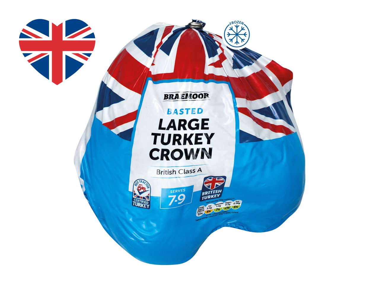 Braemoor Basted Large Turkey Crown, British Class A, serves 7-9, frozen.