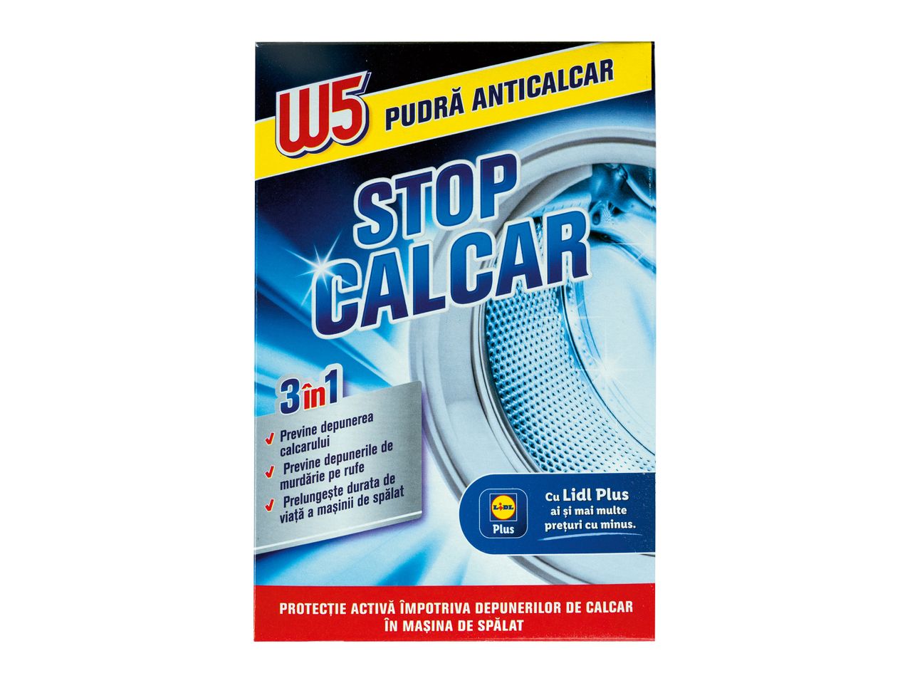 W5 Pudră Anticalcar 3în1, Stop Calcar, protecție activă împotriva depunerilor de calcar.