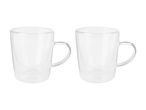 Two clear glass mugs with handles, suitable for hot or cold beverages.