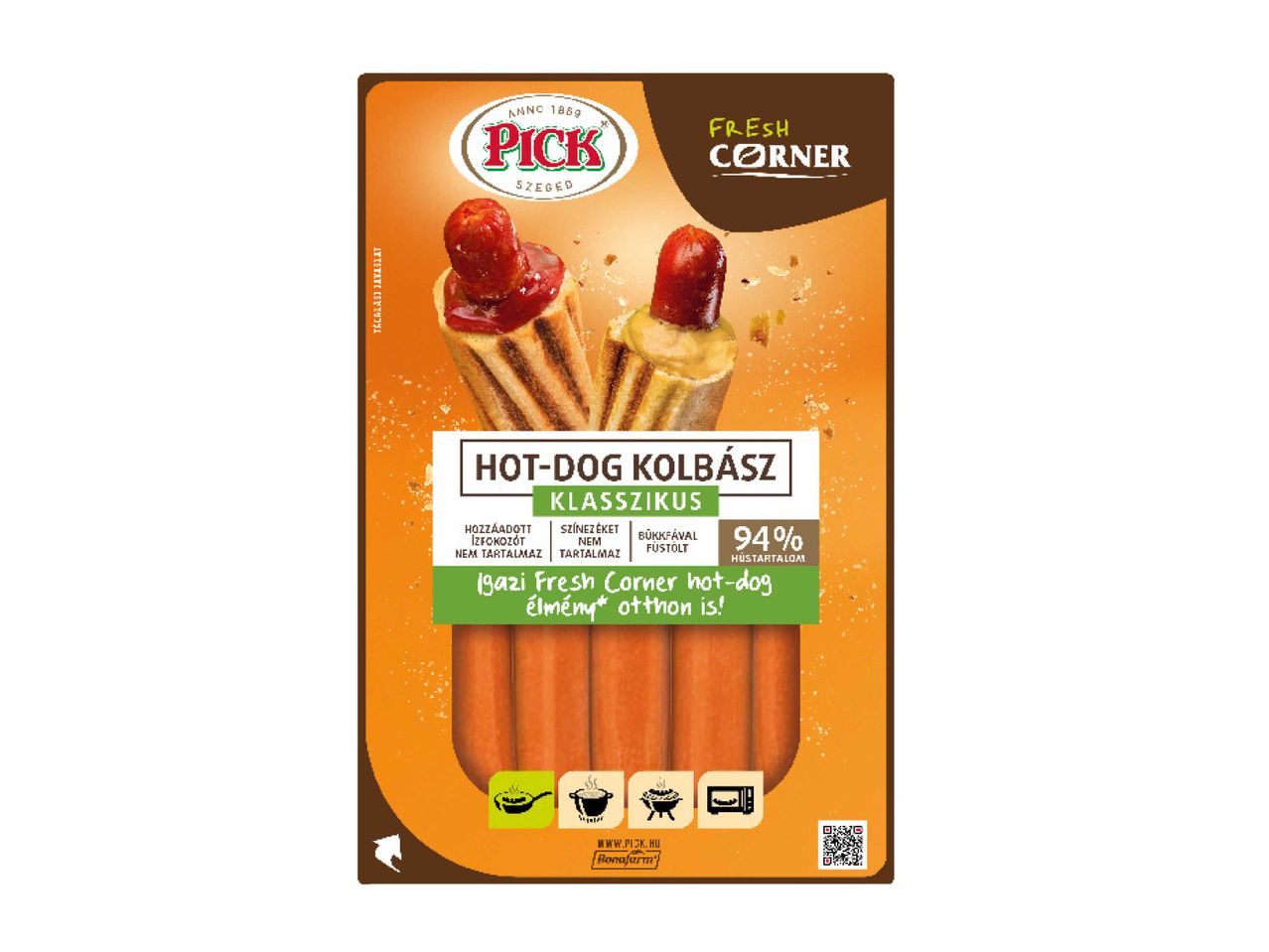 Pick Szeged Fresh Corner klasszikus hot-dog kolbász csomagolás.
