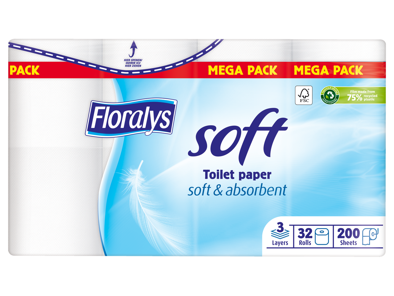 Floralys soft toiletpapier: megapak met 32 rollen, 3-laags.