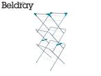 Three-tier clothes airer with blue accents on a white background.