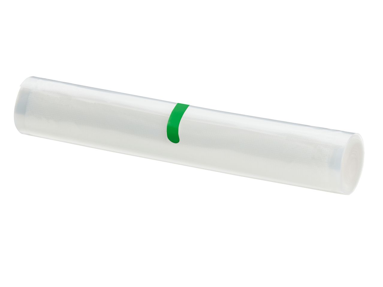 Rotolo di sacchetti sottovuoto trasparente con una striscia verde