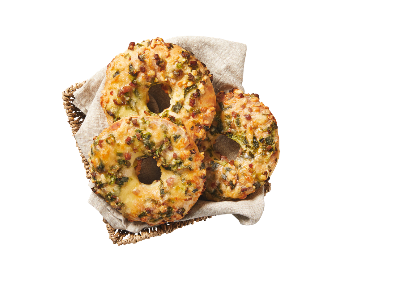 Bagels met kaas en bieslook in een mandje.