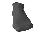 A single dark grey ankle sock, viewed from a low angle, showing the ribbed texture.