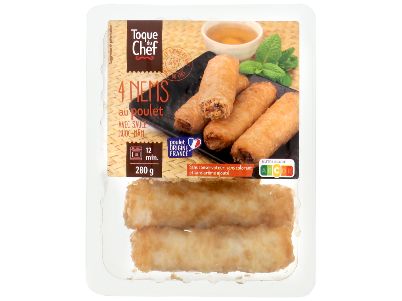 Nems au poulet avec sauce nuoc-mâm, 280g, sans conservateur ni colorant.