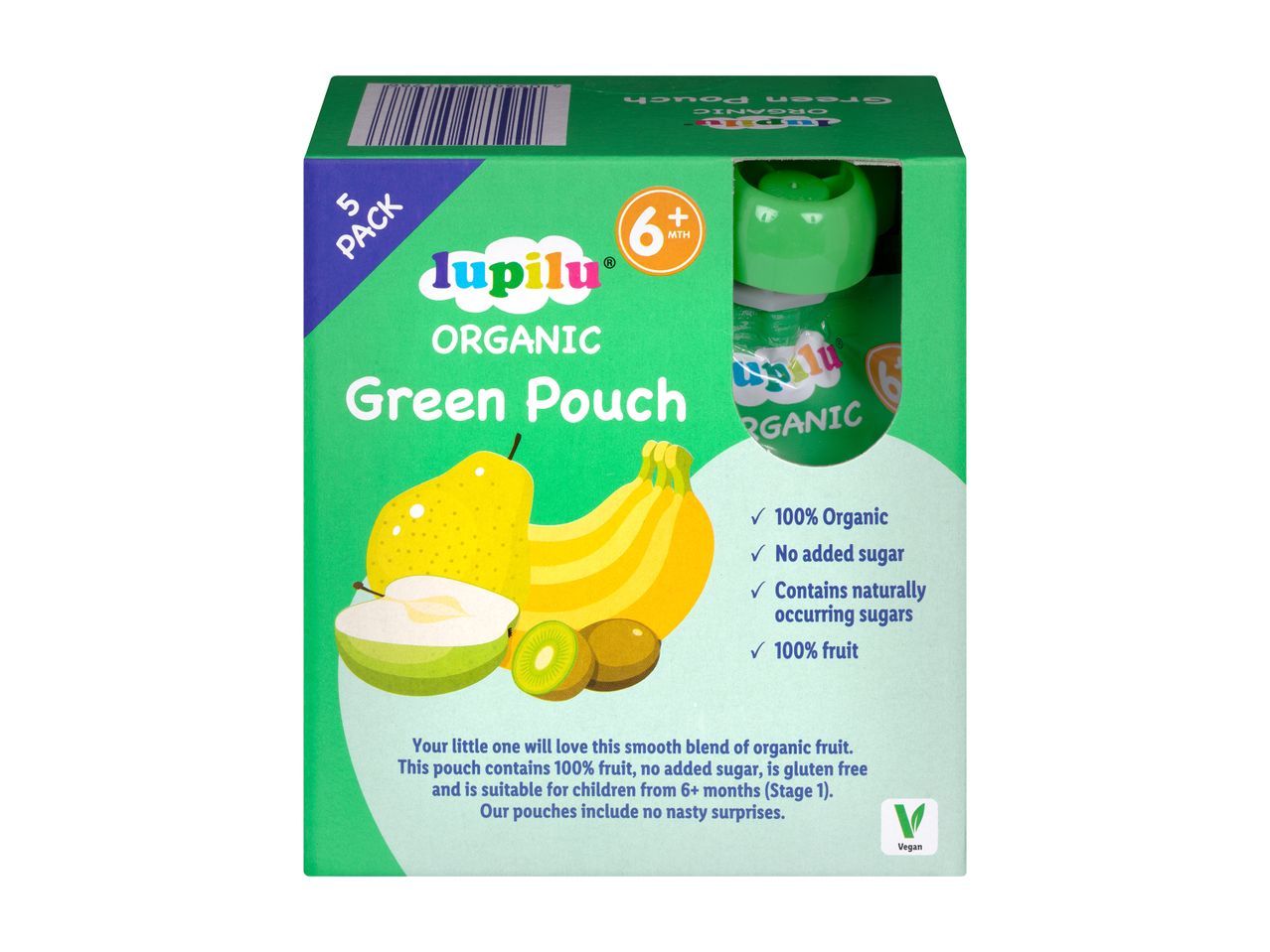 Lupilu Organic Green Pouch: 5 organic fruit pouches for babies from 6 months.