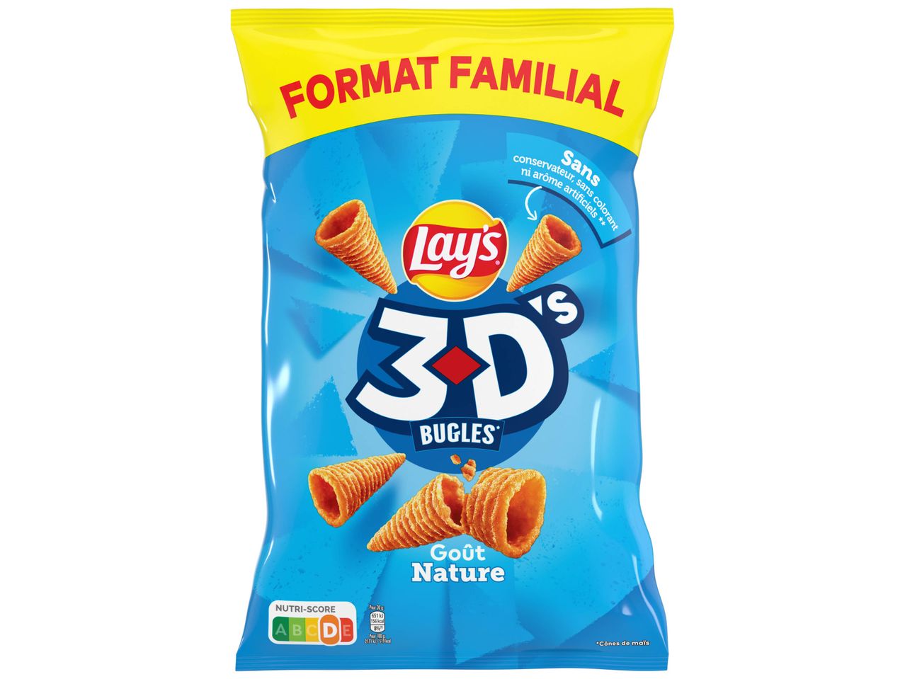 Lay's 3D's Bugles: goût nature, paquet de chips en forme de cônes.