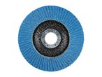 Blue flap disc for grinding and sanding, with a metal center hub.