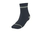 Dark grey sock with light grey stripes on the cuff and toe, and a light grey heel.