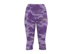 Purple capri leggings with a subtle abstract pattern and diagonal stripes.