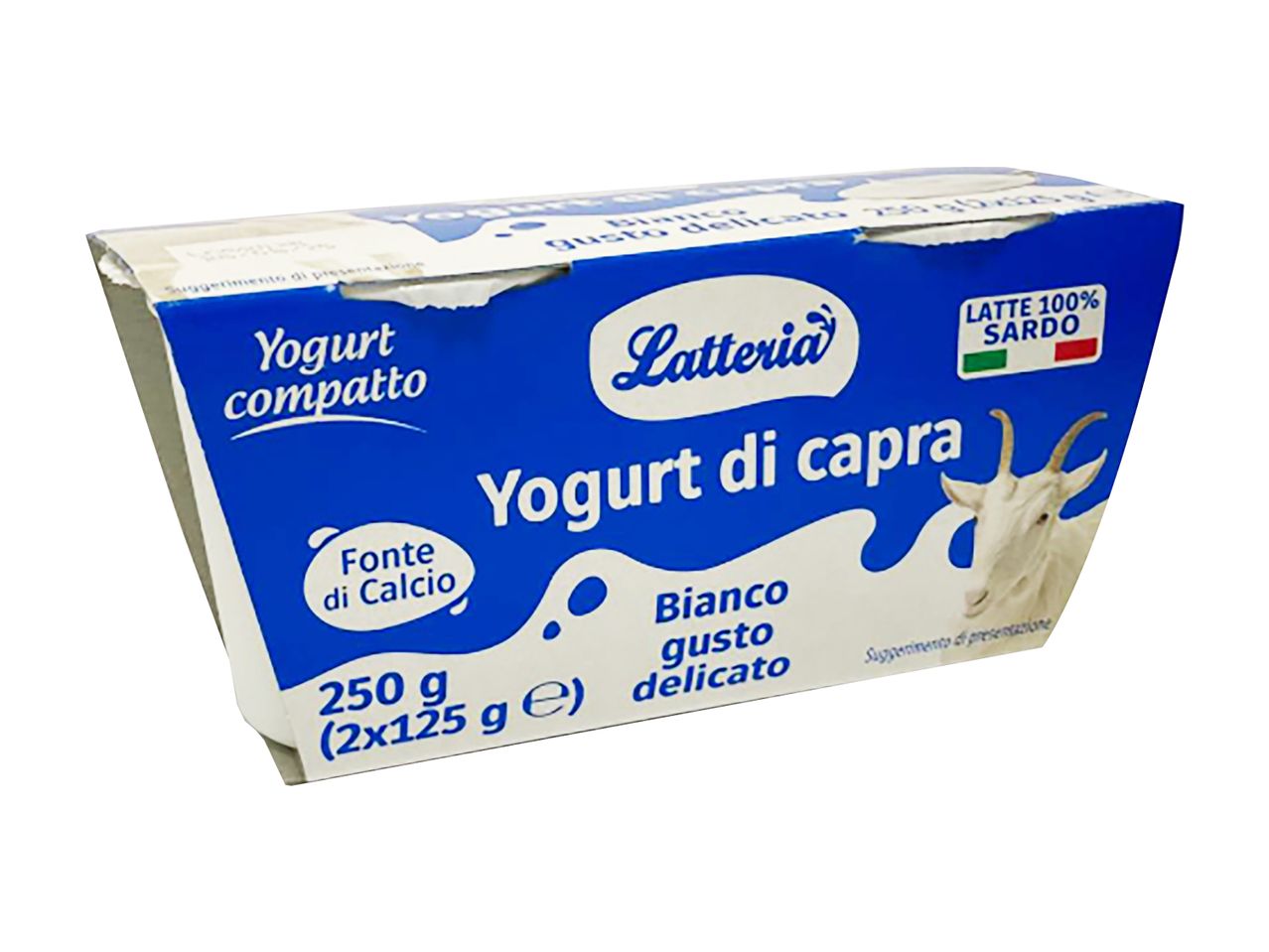 Confezione di yogurt di capra Latteria, 250g (2x125g), dal gusto delicato e fonte di calcio.