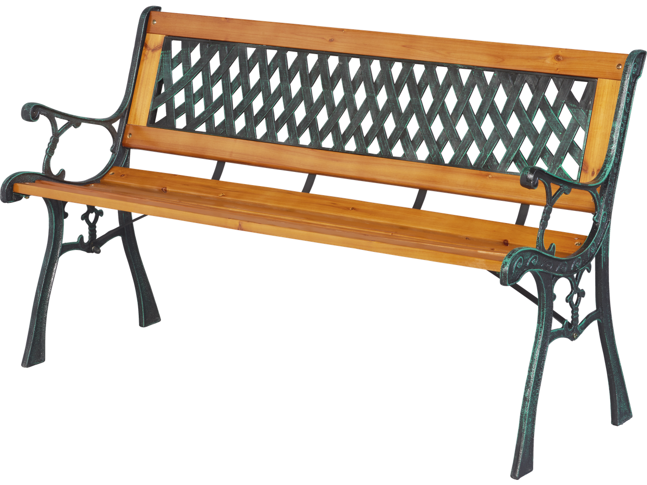Livarno Garden Bench with wooden slats and dark green metal frame