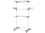 W5 3 Tier Clothes Airer, a white and blue clothes drying rack with three levels and wheels