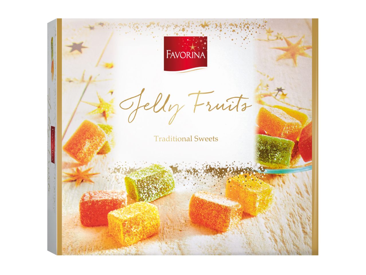 Favorina Jelly Fruits Traditional Sweets box with colorful sugar-dusted jellies