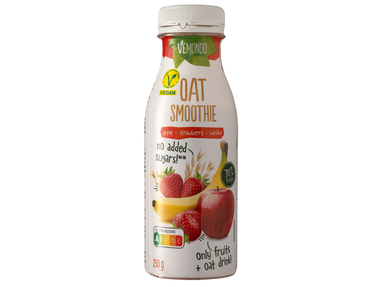 Vemondo Zab Smoothie alma, eper, banán ízben, hozzáadott cukor nélkül, 70% gyümölccsel.