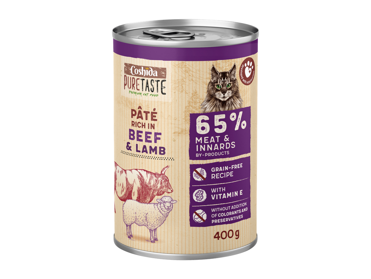 Coshida Pure Taste nedves macskaeledel marhával és báránnyal, 400g.