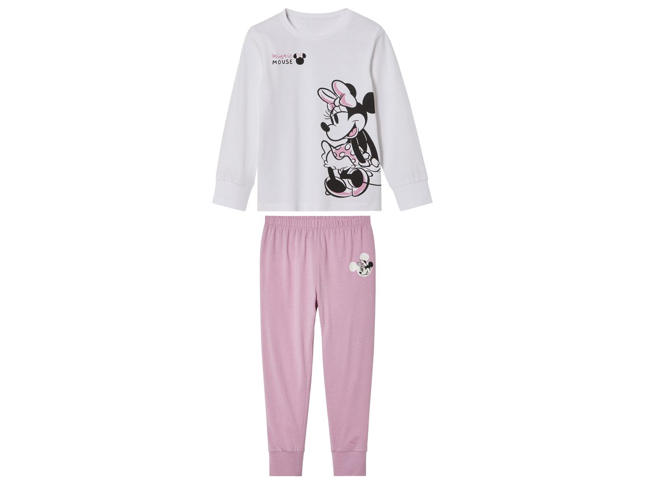 Minnie Mouse long-sleeve pajama set for kids, white top with pink pants
