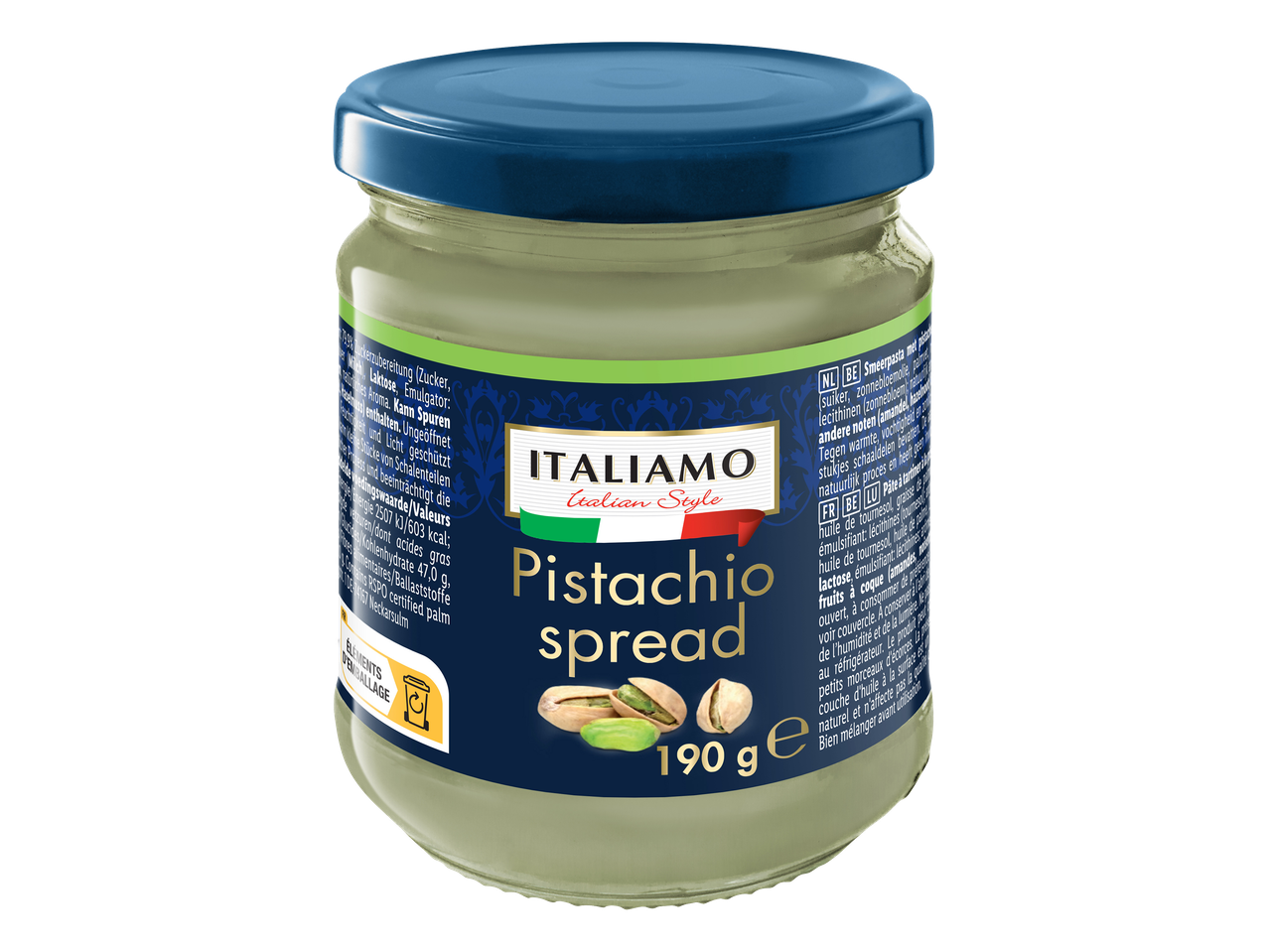 Pot de pâte à tartiner à la pistache de 190g.