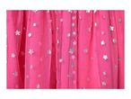 Close-up of a pink tulle fabric with silver glitter flower patterns