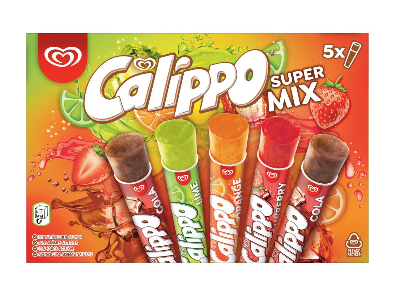 5er Pack Calipo Super Mix Fruchteis am Stiel.