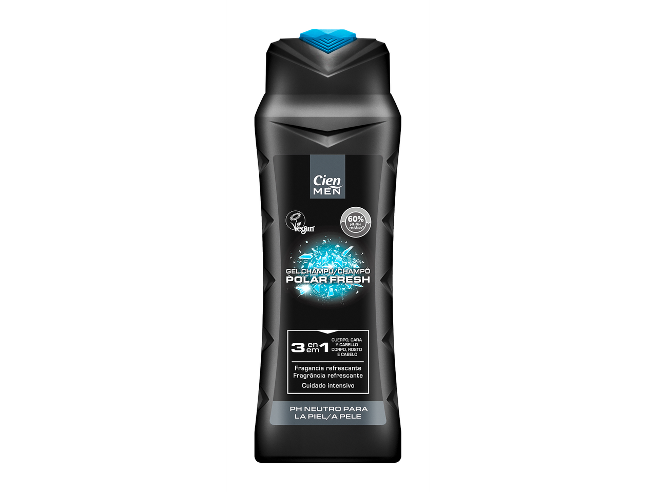 Gel de duche e champô Cien Men Polar Fresh para corpo, rosto e cabelo.
