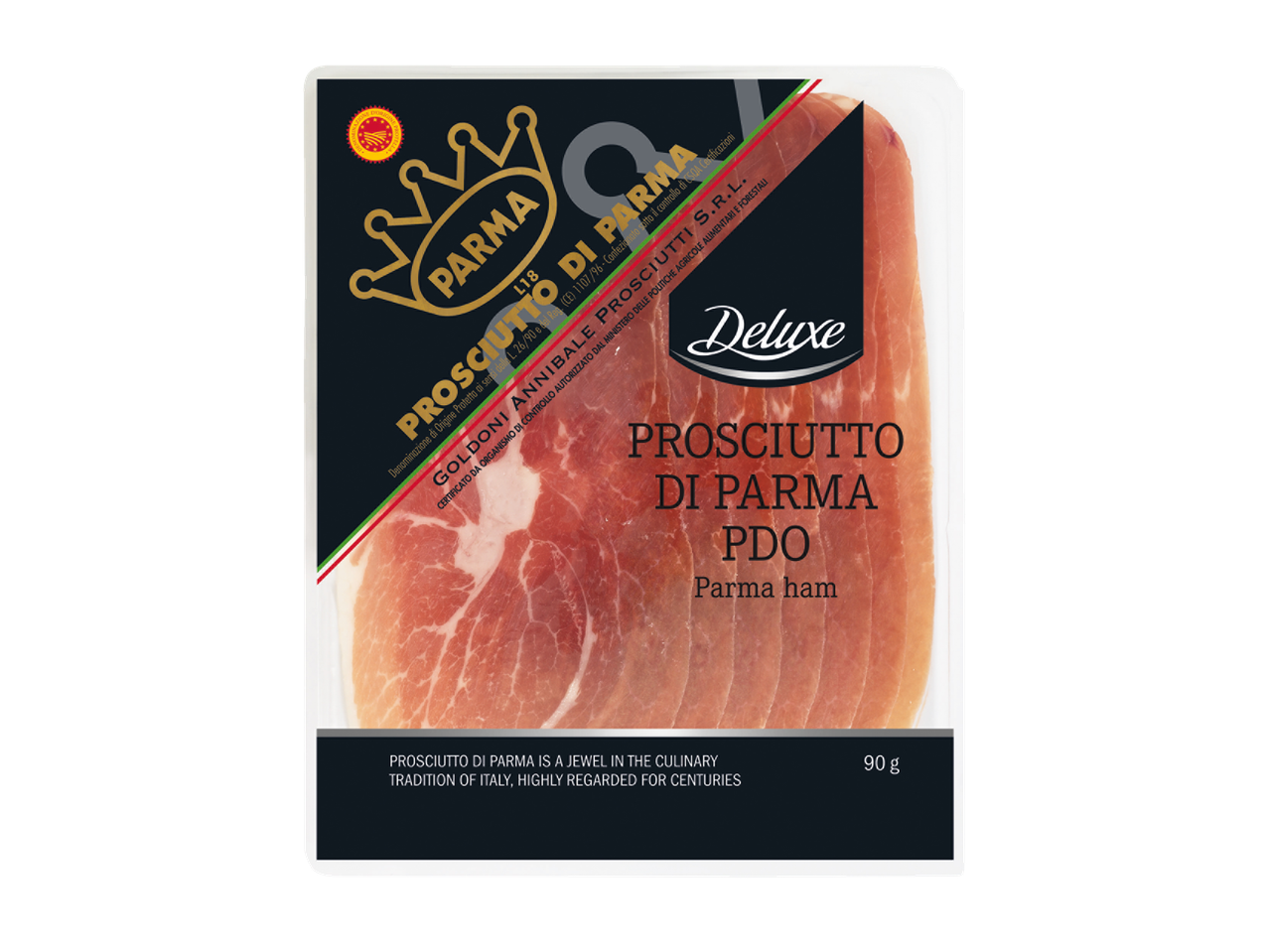 Pachet de prosciutto Prosciutto di Parma PDO.