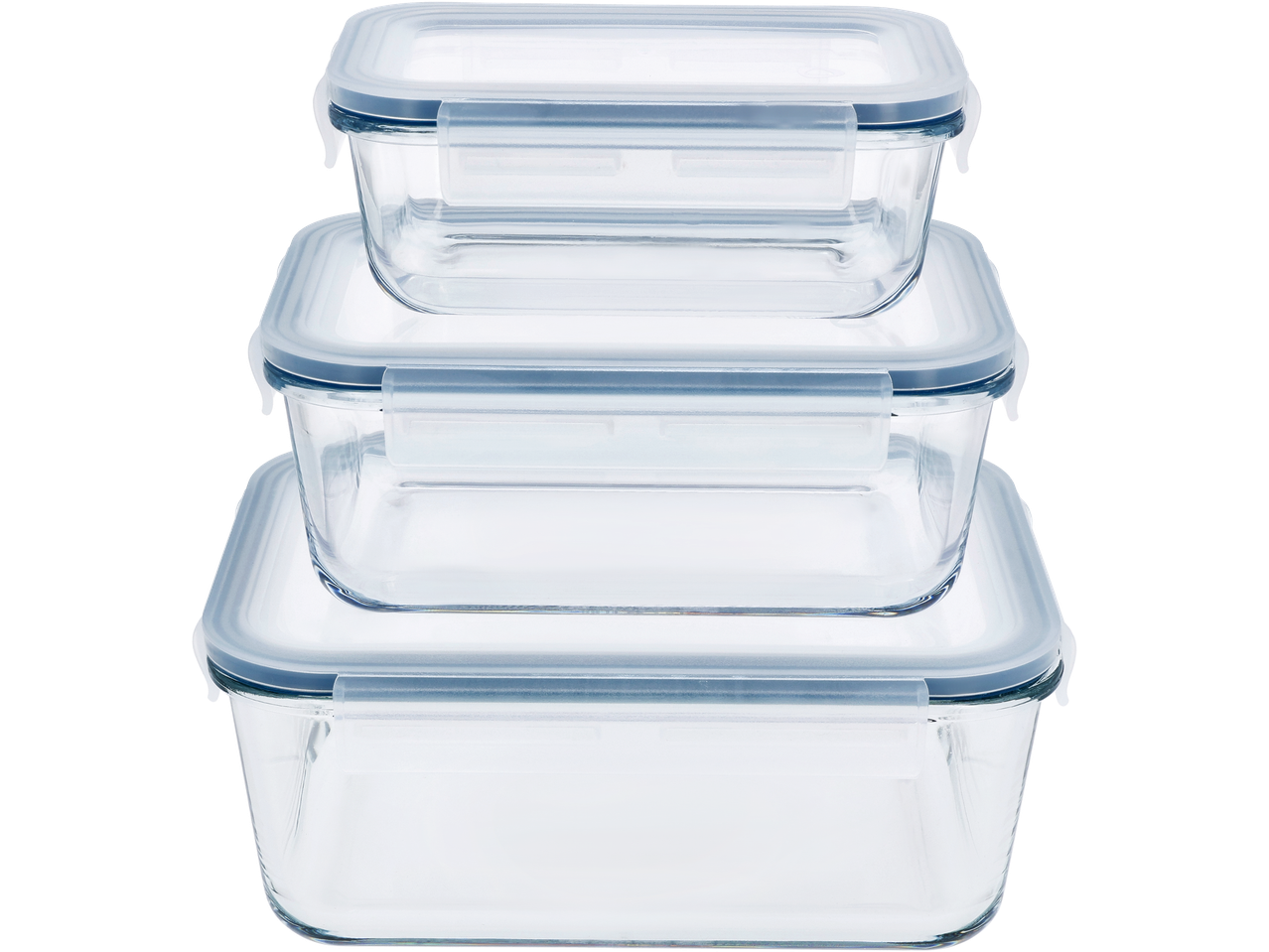 Γυάλινα δοχεία αποθήκευσης τροφίμων Silvercrest® με καπάκια, στοιβαγμένα