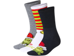 Grinčo 3 porų kojinių rinkinys: pilkos, baltos dryžuotos ir juodos su Grinčo piešiniais