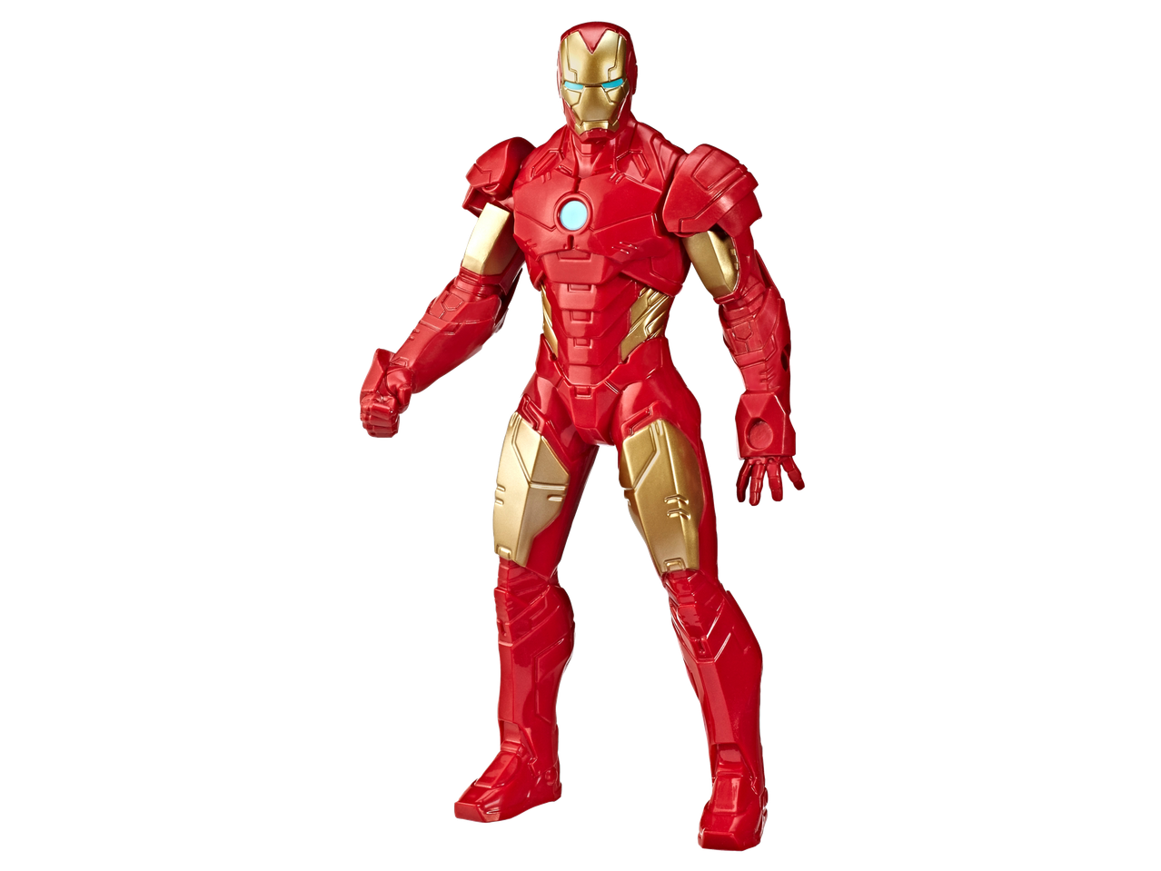 Figura de ação HASBRO MARVEL Homem de Ferro em armadura vermelha e dourada com olhos azuis brilhantes e reator de arco