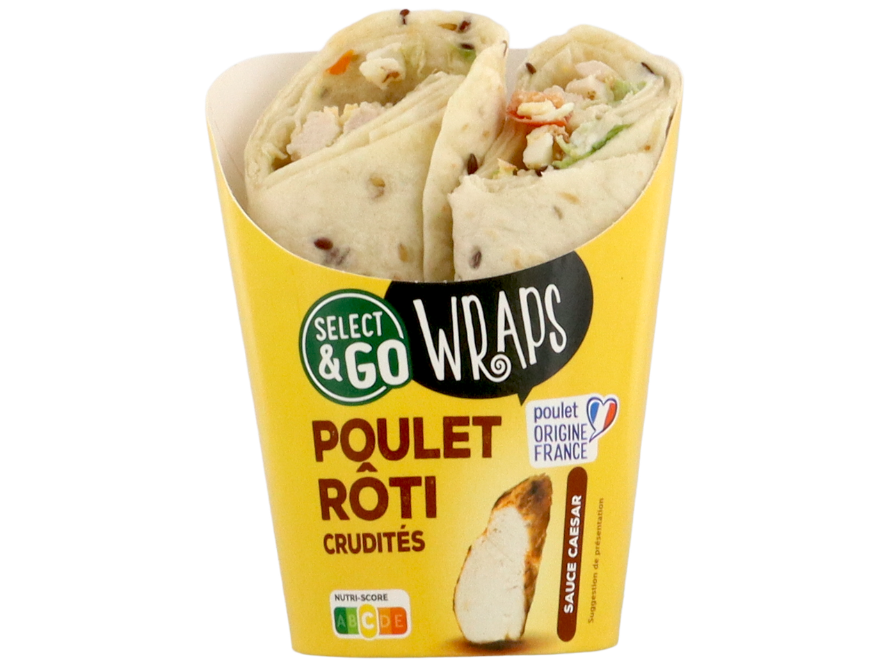 Wraps de poulet rôti et crudités avec sauce César, Nutri-Score A.
