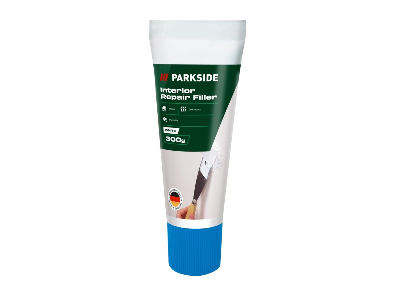White interior repair filler in a tube, 300g, with features like low-odour and paintable.