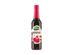 A bottle of Łowicz Raspberry syrup, featuring a red cap and label with raspberries.