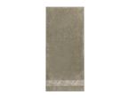 Green towel with a decorative floral border at the bottom