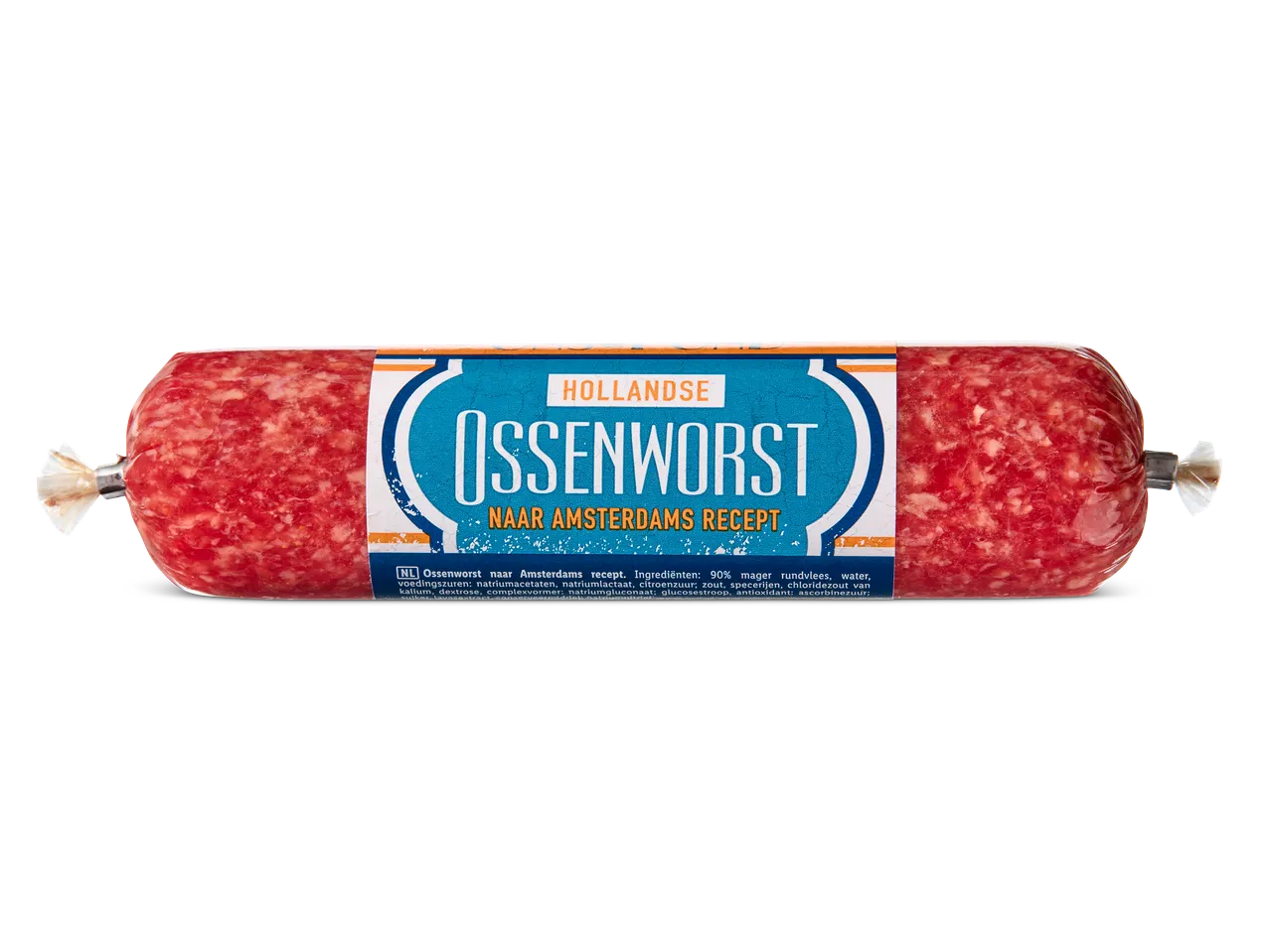 Hollandse ossenworst naar Amsterdams recept, met 90% mager rundvlees.
