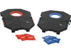 Set de joc cornhole LUPILU cu plăci negre, inele roșii și albastre și saci de nisip.