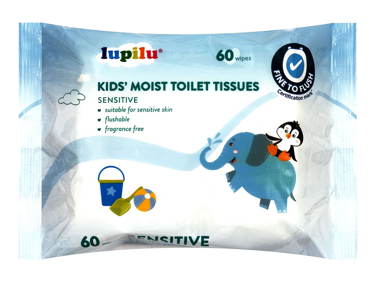 Lupilu Kids Moist Toilet Tissues, 60 count, gentle and flushable.