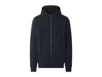 Men's dark blue zip-up hoodie with a fleece-lined hood