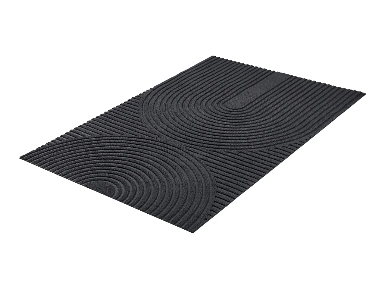 Black doormat with a textured, arched pattern