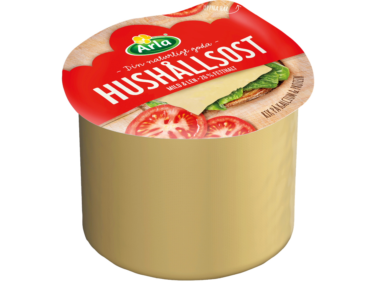 Arla Hushållsost i stor förpackning.