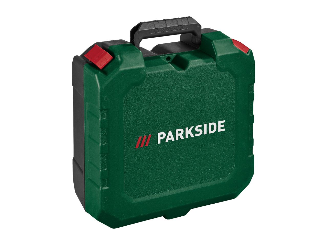 A green and black tool case with a red latch and the brand name 'PARKSIDE' on the front.