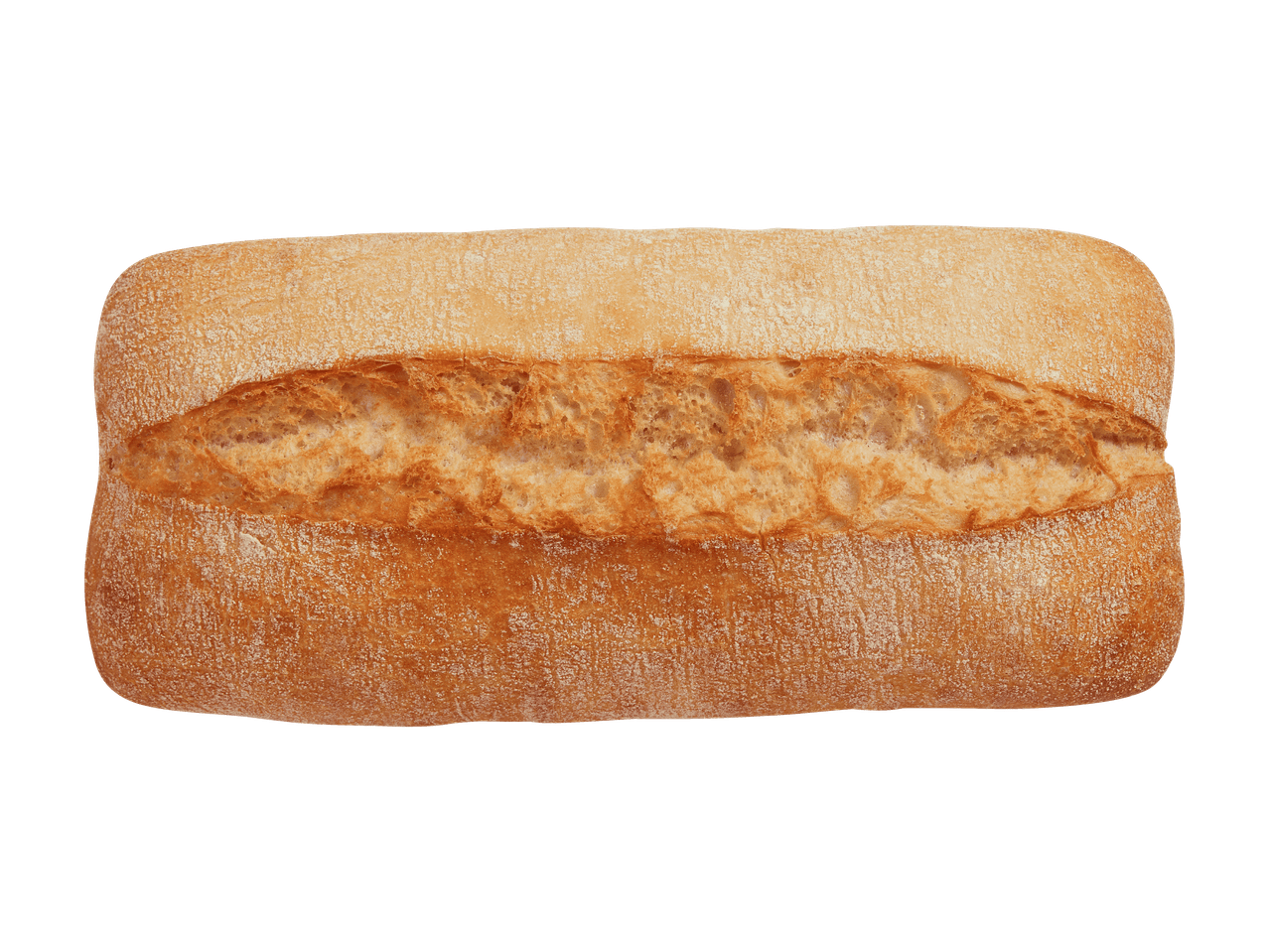 Ein goldbraunes Ciabatta-Brot auf schwarzem Hintergrund